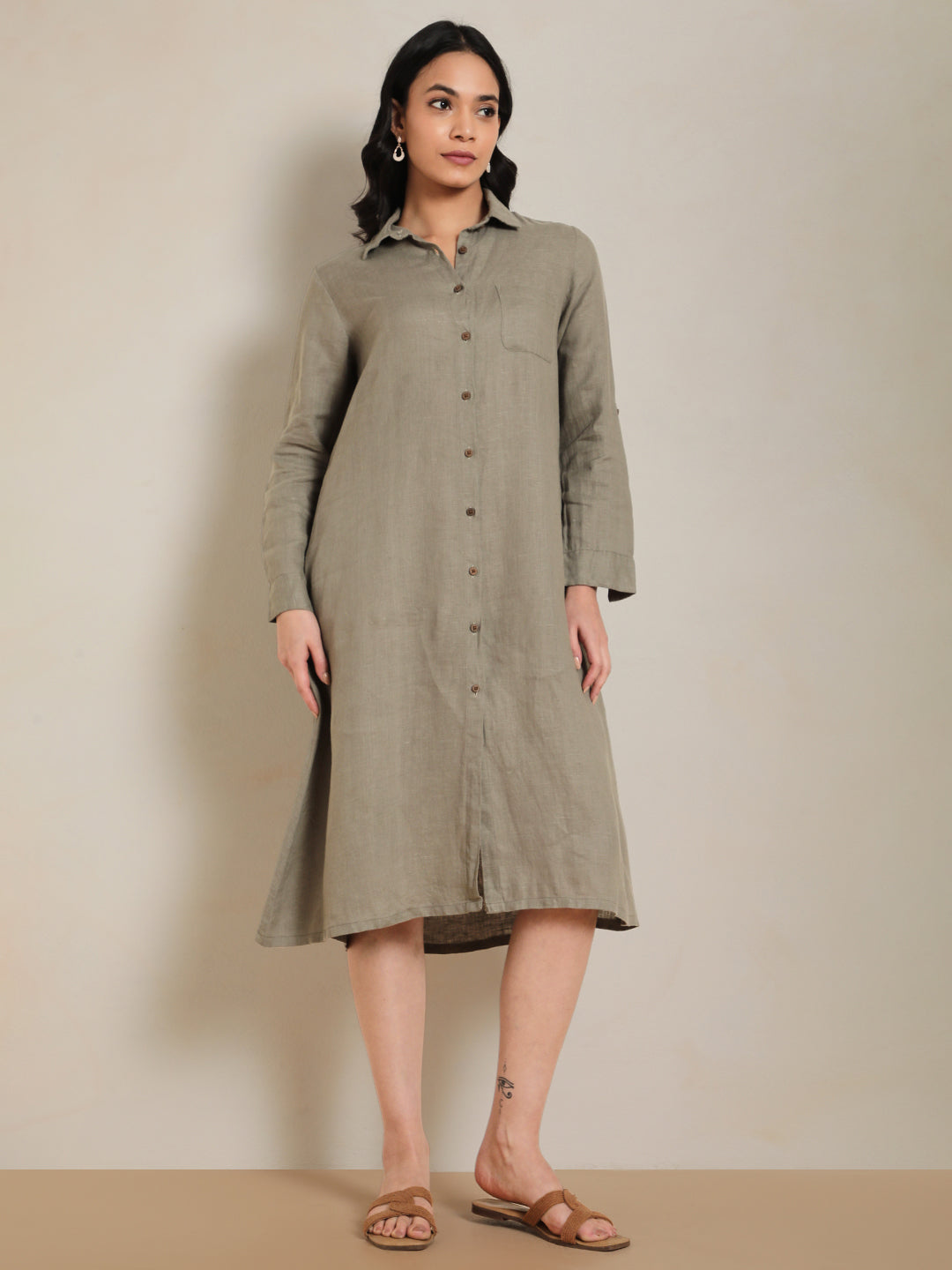Linen Shirt Dress in Sage 100% Pure Linen | Relaxed, Sustainable Wear by Ecothread